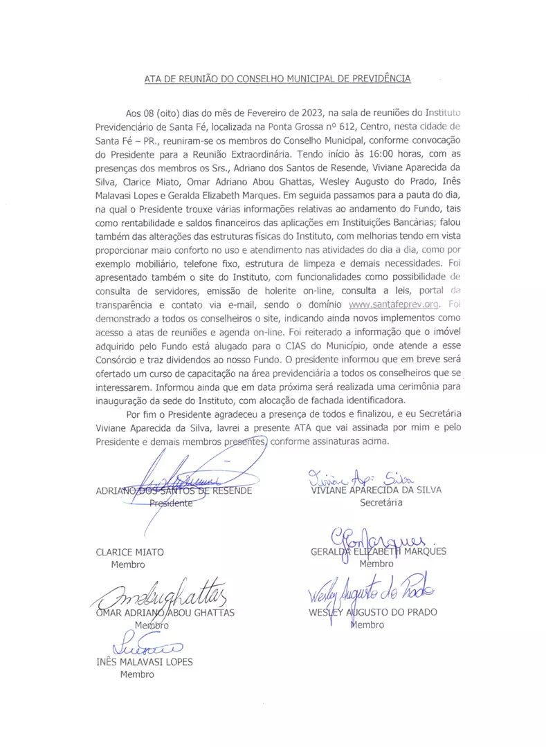 ATA DE REUNIÃO DO CONSELHO MUNICIPAL DE PREVIDÊNCIA 08-02-2023